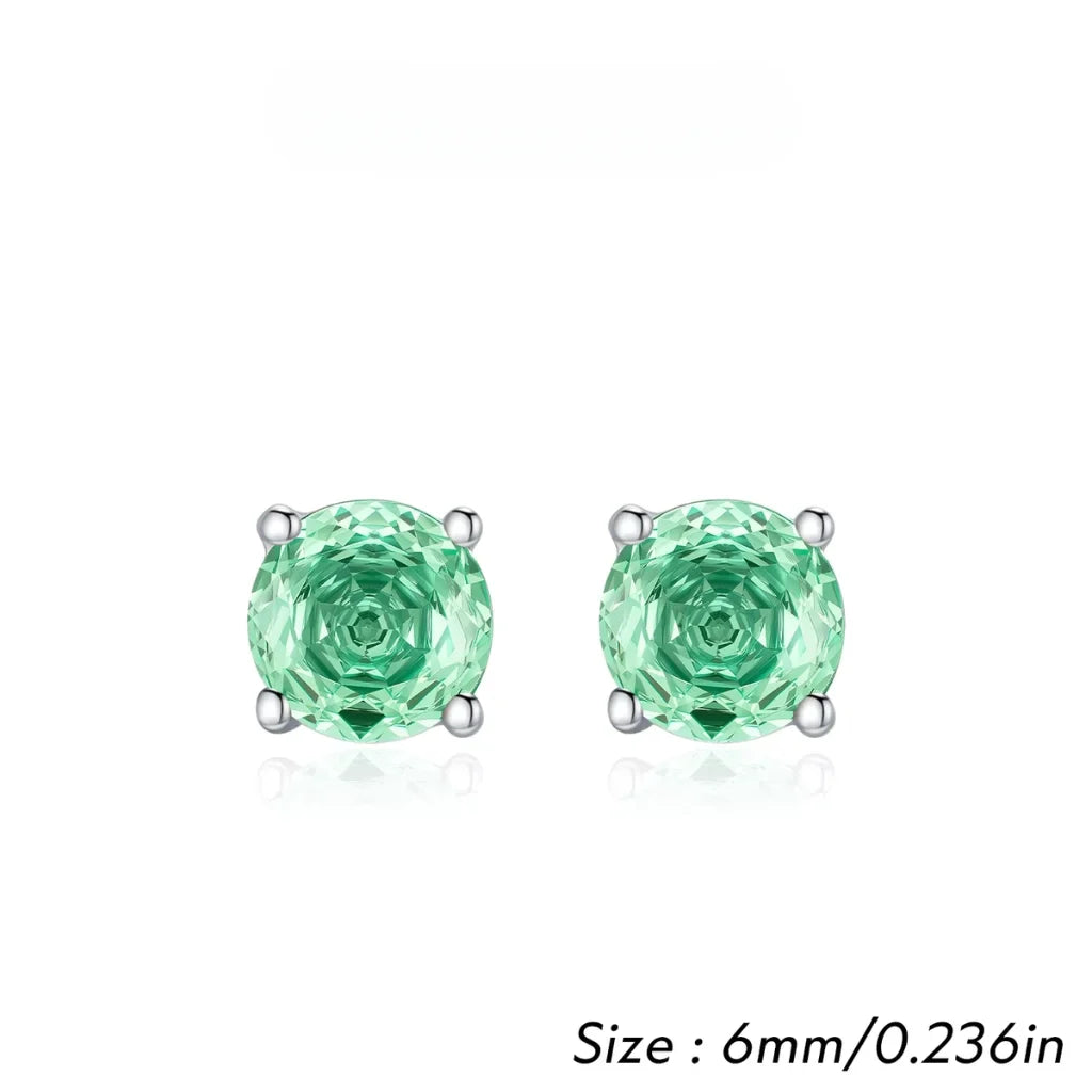 Paraiba Blue Round Rose Cut Sterling Silver Stud Earrings for Women