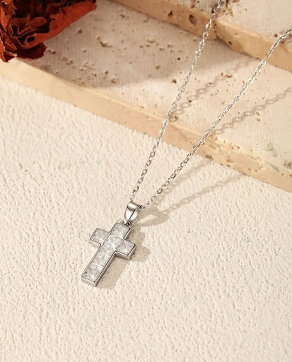Pave cross necklace pendant in 925 sterling silver