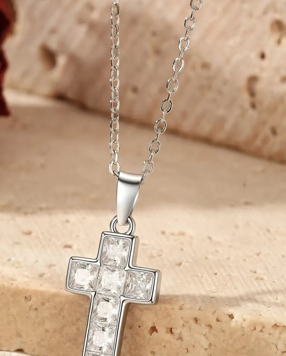 Pave cross necklace pendant in 925 sterling silver