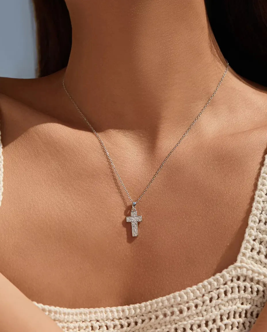 Pave cross necklace pendant in 925 sterling silver