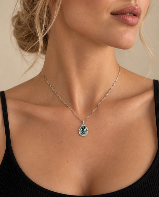 Moss Agate Necklace - worn on a model