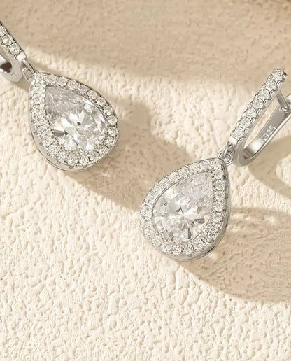 Pear cut zirconia halo leverback drop earrings in 925 sterling silver