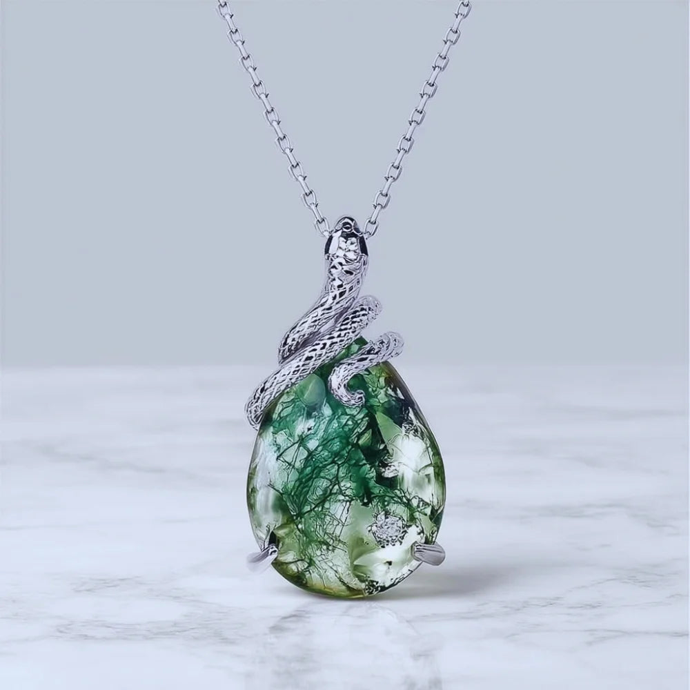 •COVE• emerald + moss agate silver necklace (18
