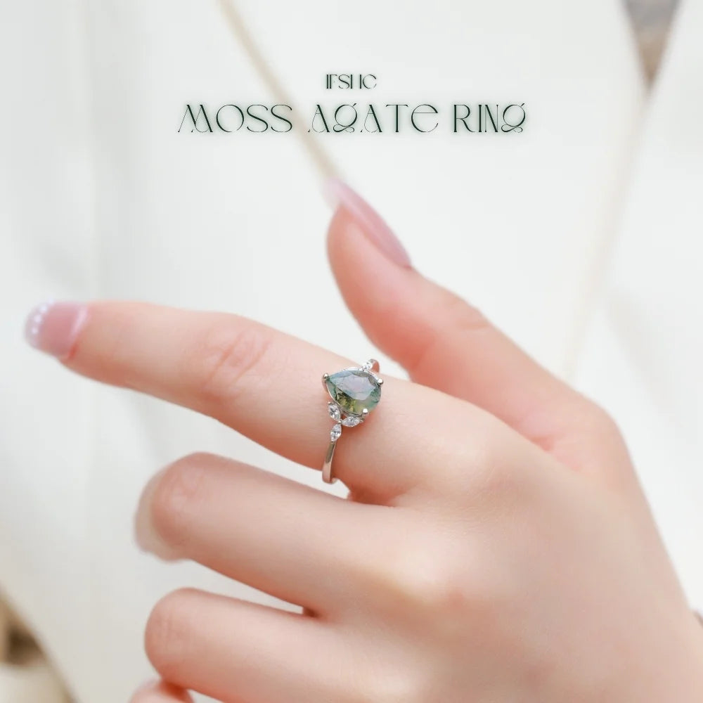 Pear Shaped Moss Agate Ring