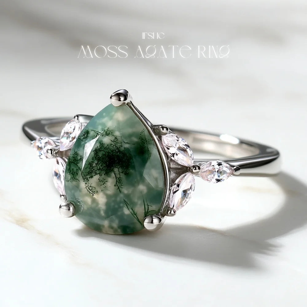 Pear Shaped Moss Agate Ring