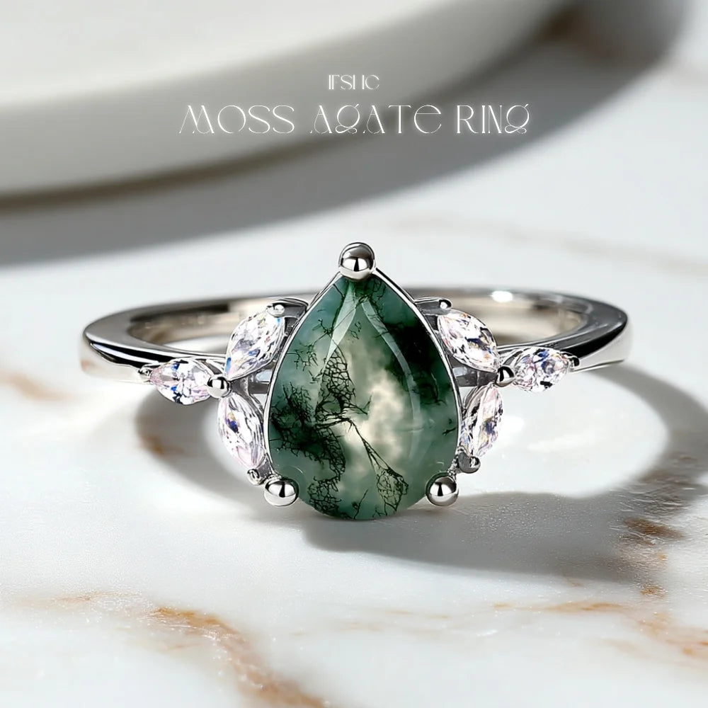 Pear Shaped Moss Agate Ring