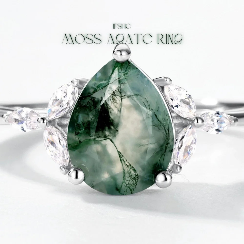Pear Shaped Moss Agate Ring