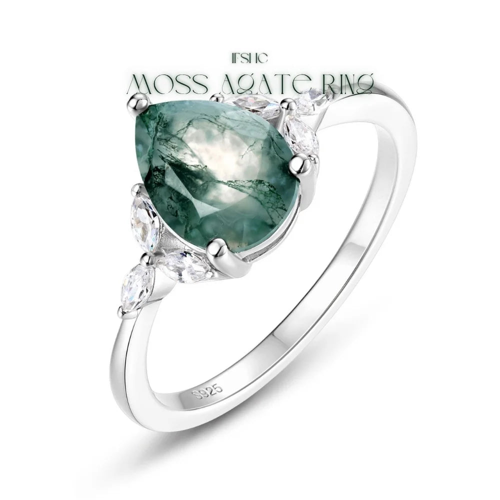 Pear Shaped Moss Agate Ring