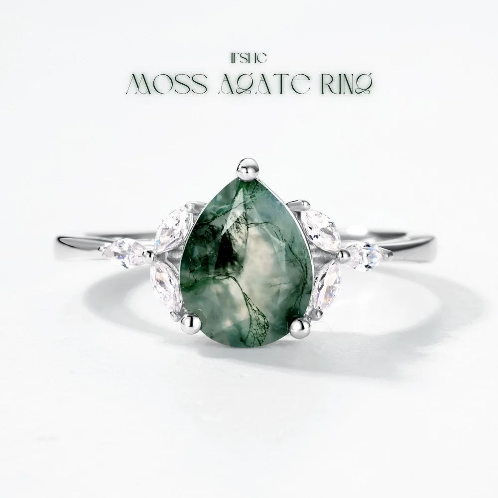 Pear Shaped Moss Agate Ring