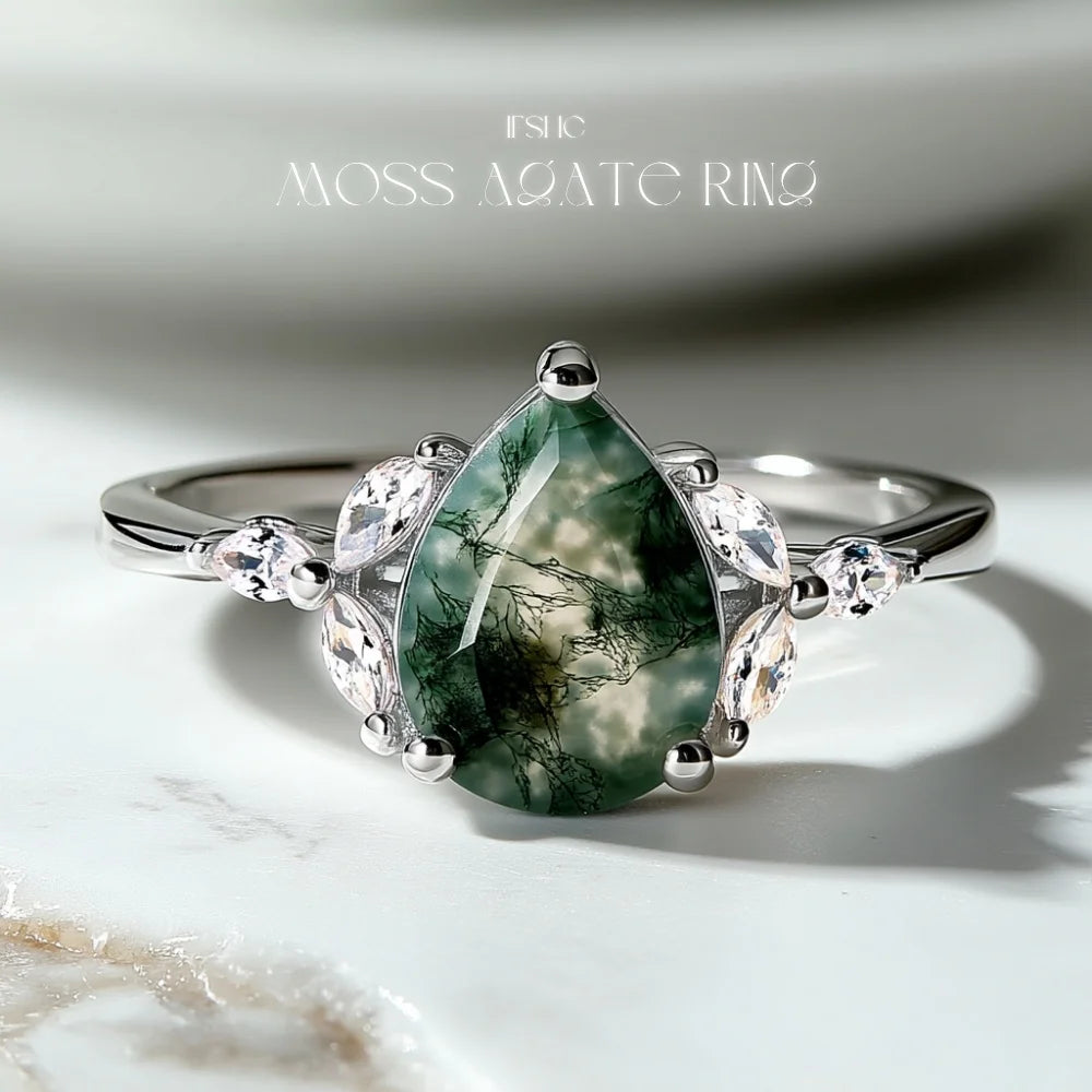 Pear Shaped Moss Agate Ring