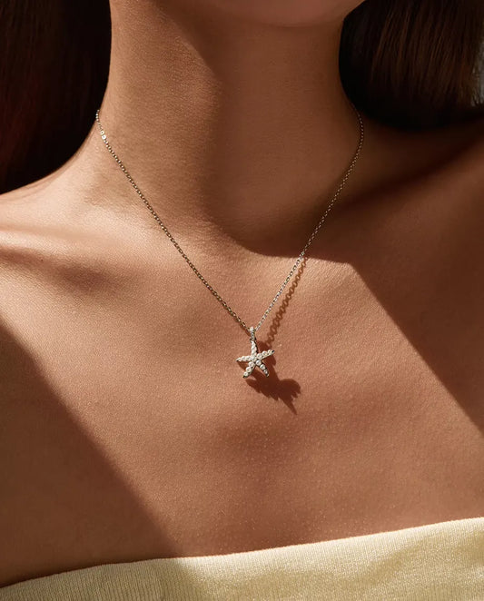 Starfish Necklace in 925 Sterling Silver - worn on a model