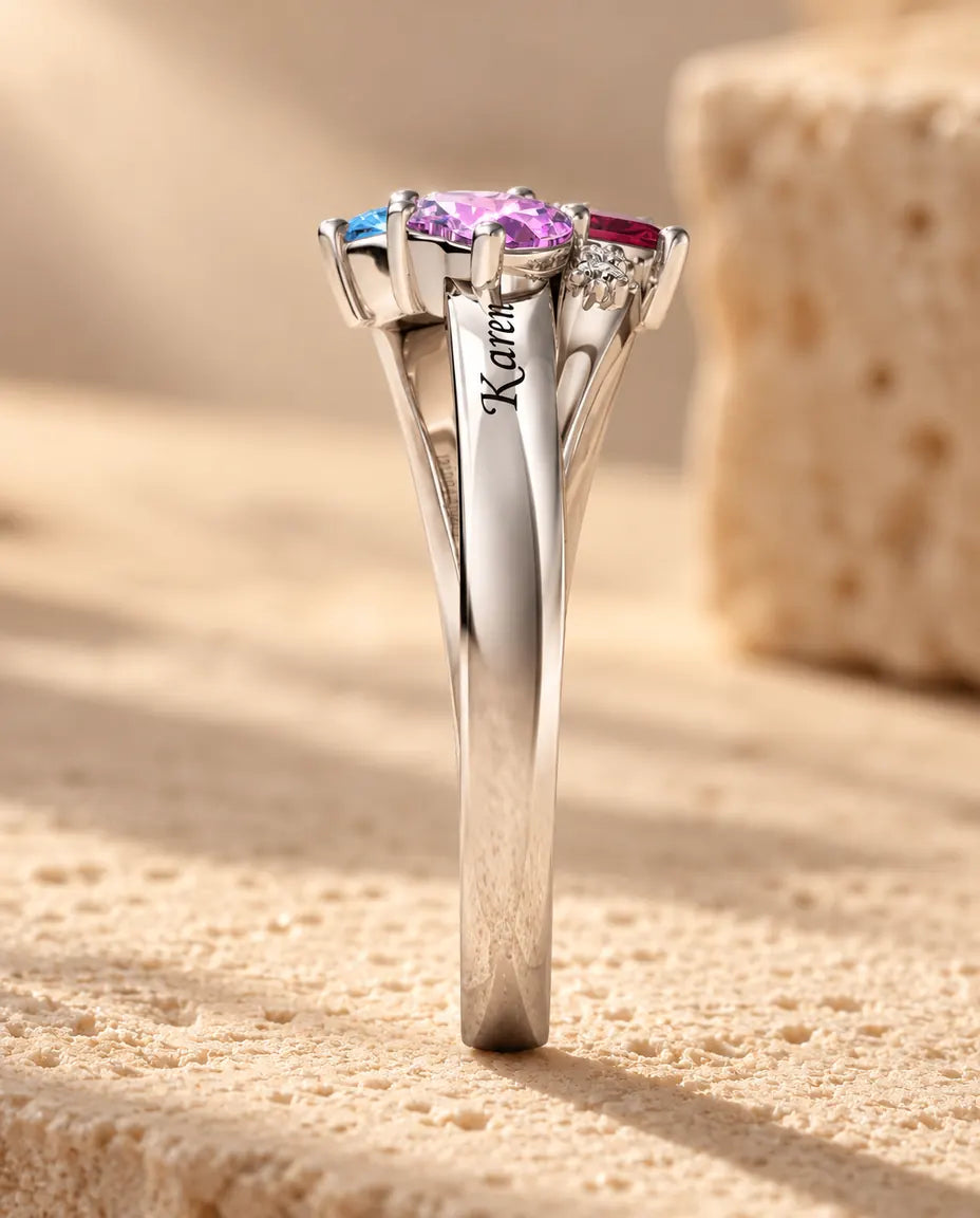 Personalized 3 Birthstone Ring for Mom - side profile of the setting