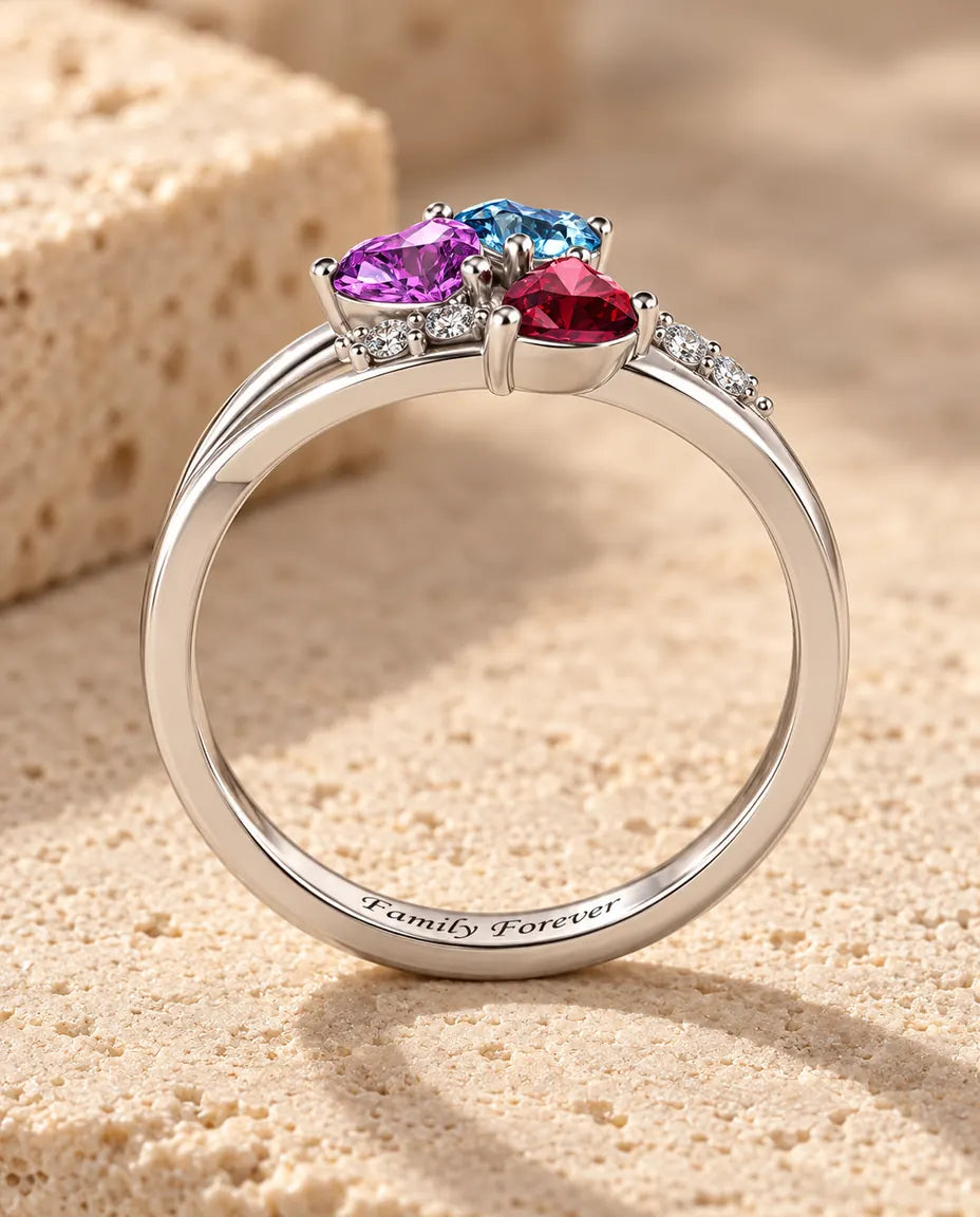 Personalized 3 Birthstone Ring for Mom - inside engraving