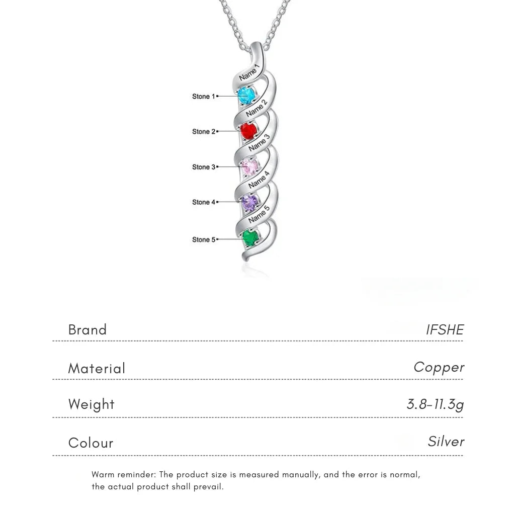 Personalised Engraved Name & Birthstone Necklace for Mum/Nan
