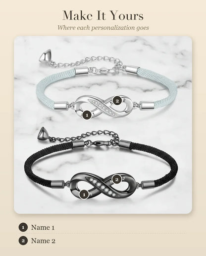 Engravable Infinity Matching Bracelets for Couples – personalization guide
