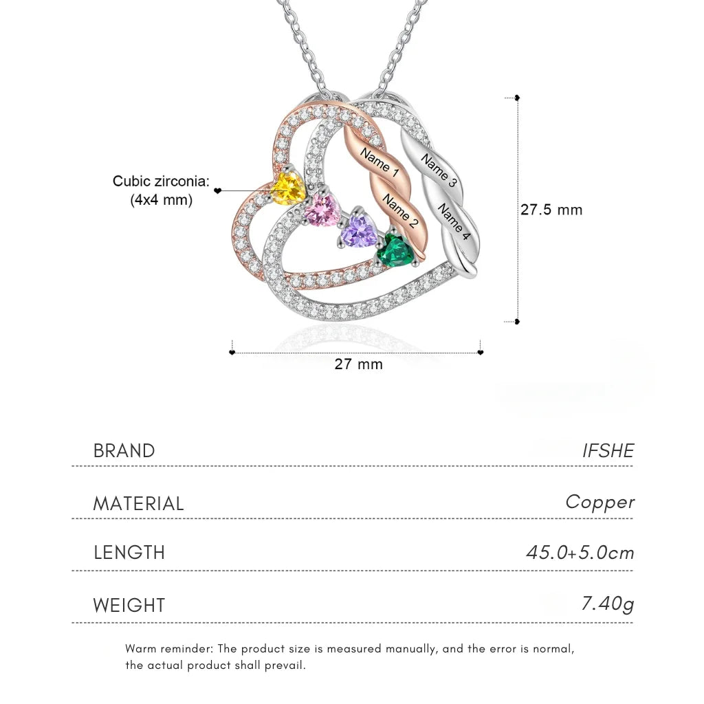 Personalized Intertwined Hearts Necklace with Birthstones & Engraved Names
