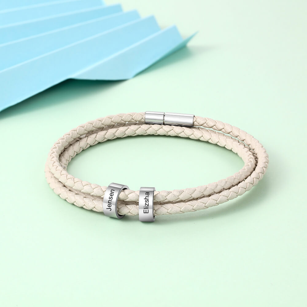 Personalized Leather Charm Bracelet for Women