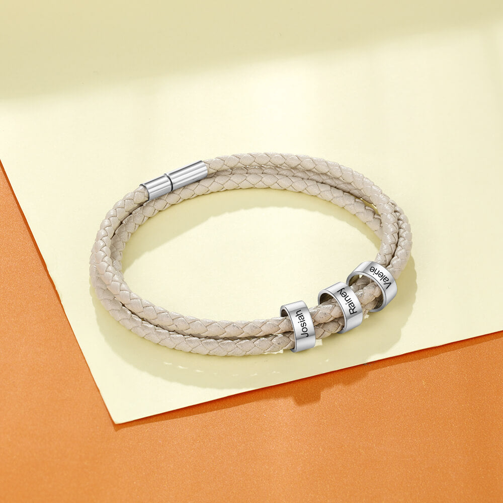 Personalized Leather Charm Bracelet for Women