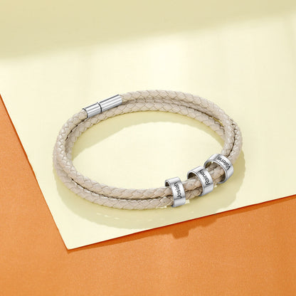 Personalized Leather Charm Bracelet for Women