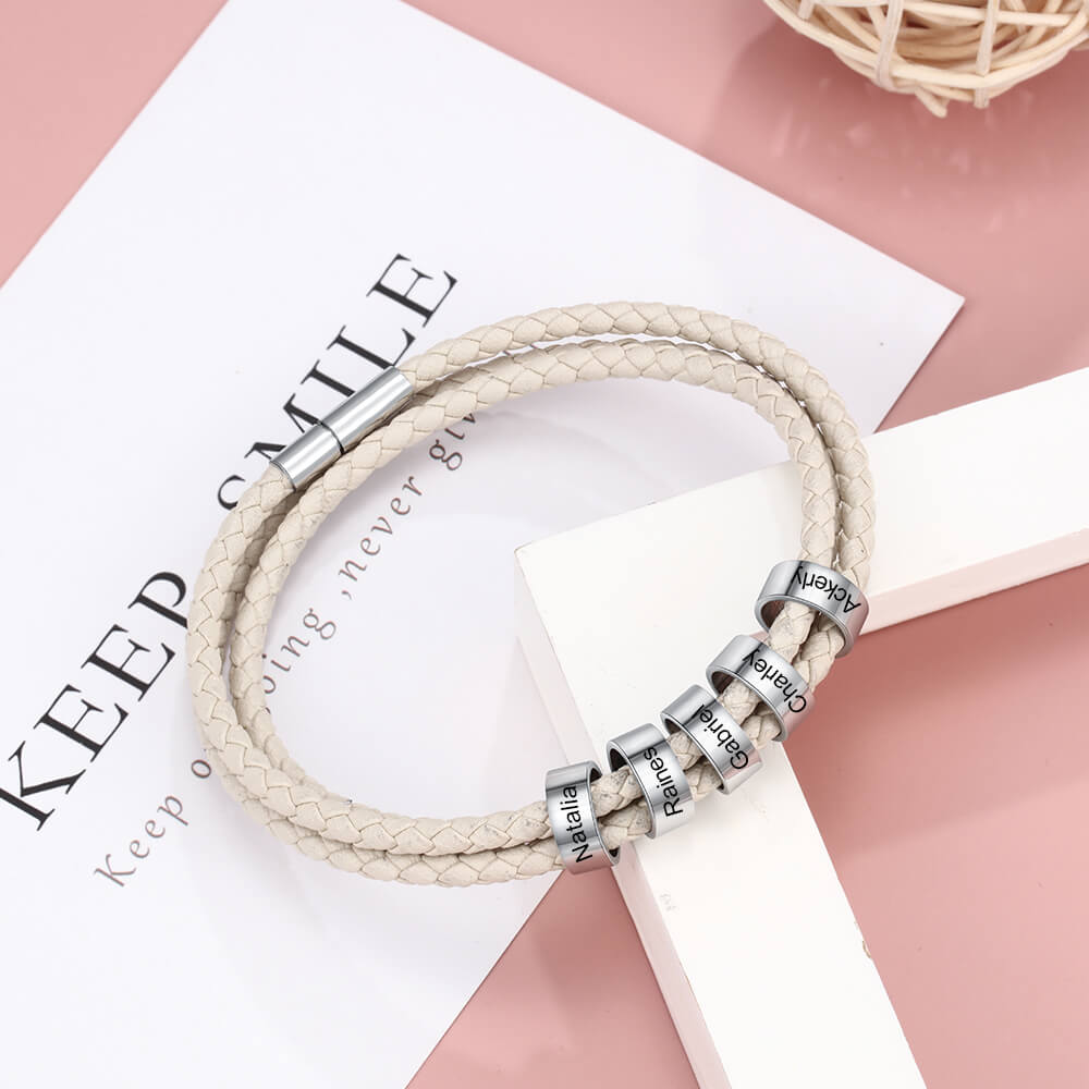 Personalized Leather Charm Bracelet for Women