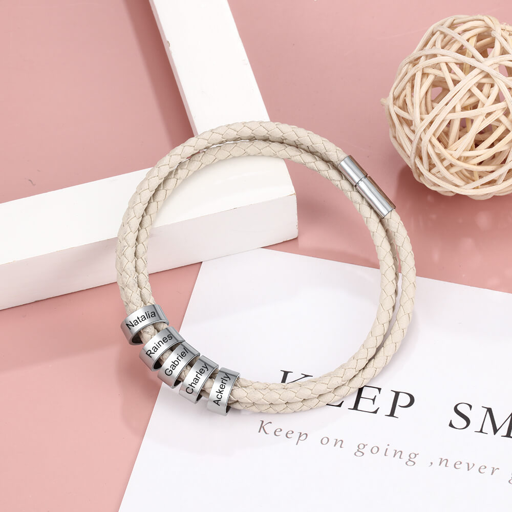 Personalized Leather Charm Bracelet for Women