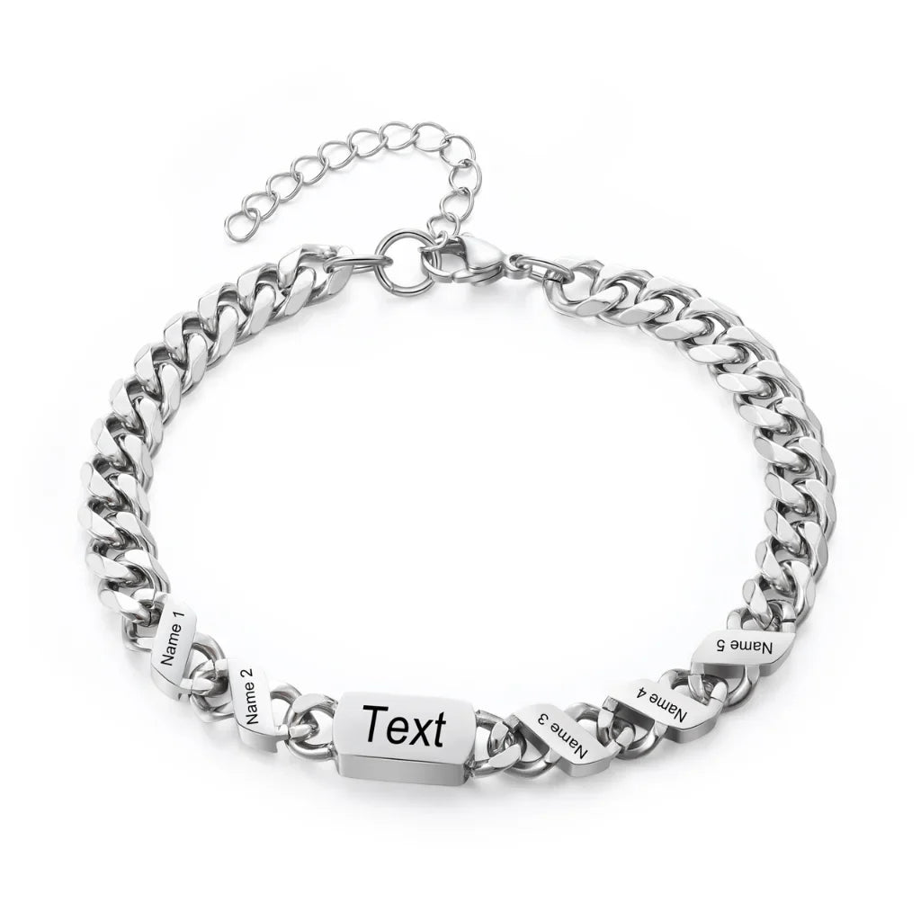 Personalized Stainless Steel Engraved Men's Bracelet with 1-6 Custom Names