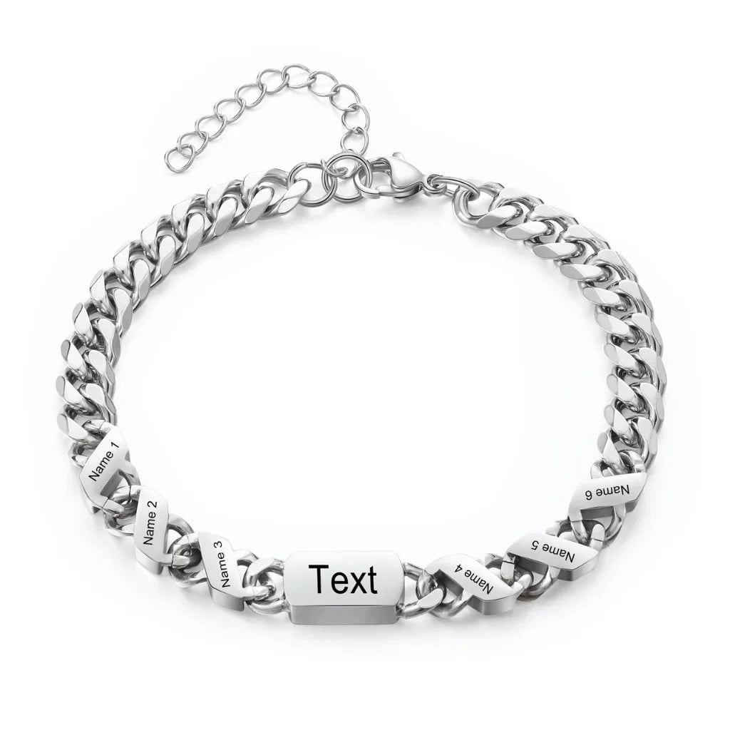 Personalized Stainless Steel Engraved Men's Bracelet with 1-6 Custom Names