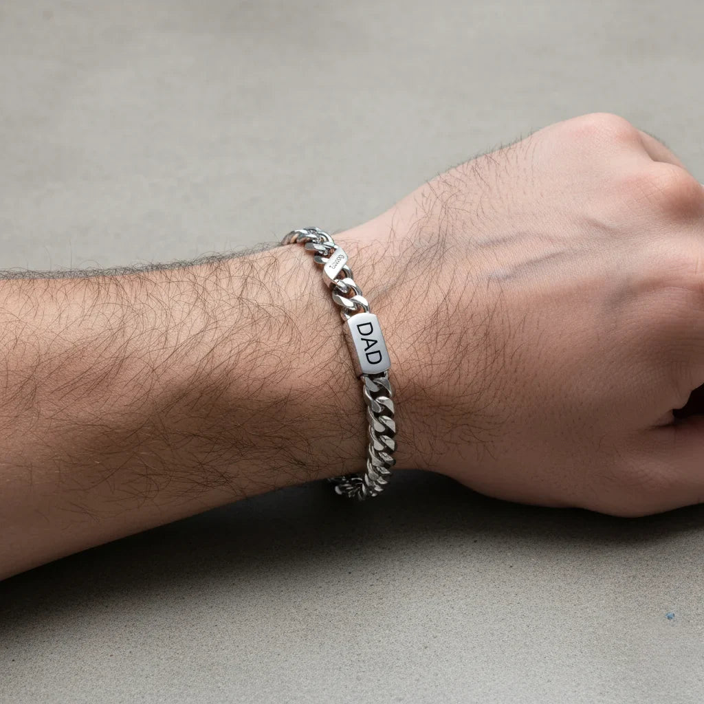 Personalized Stainless Steel Engraved Men's Bracelet with 1-6 Custom Names