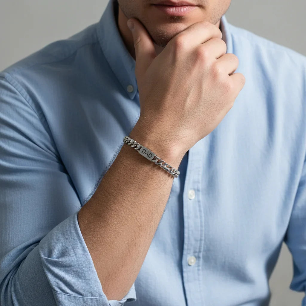 Personalized Stainless Steel Engraved Men's Bracelet with 1-6 Custom Names