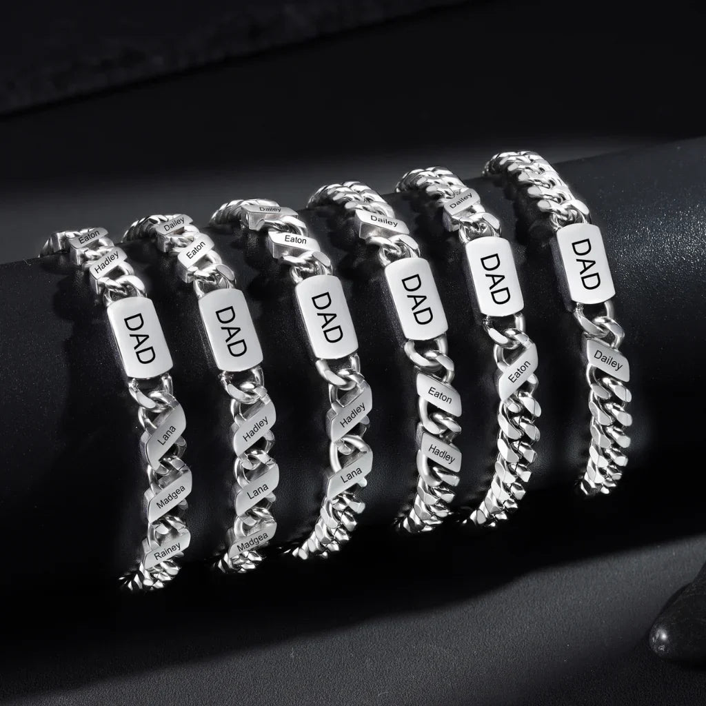 Personalized Stainless Steel Engraved Men's Bracelet with 1-6 Custom Names