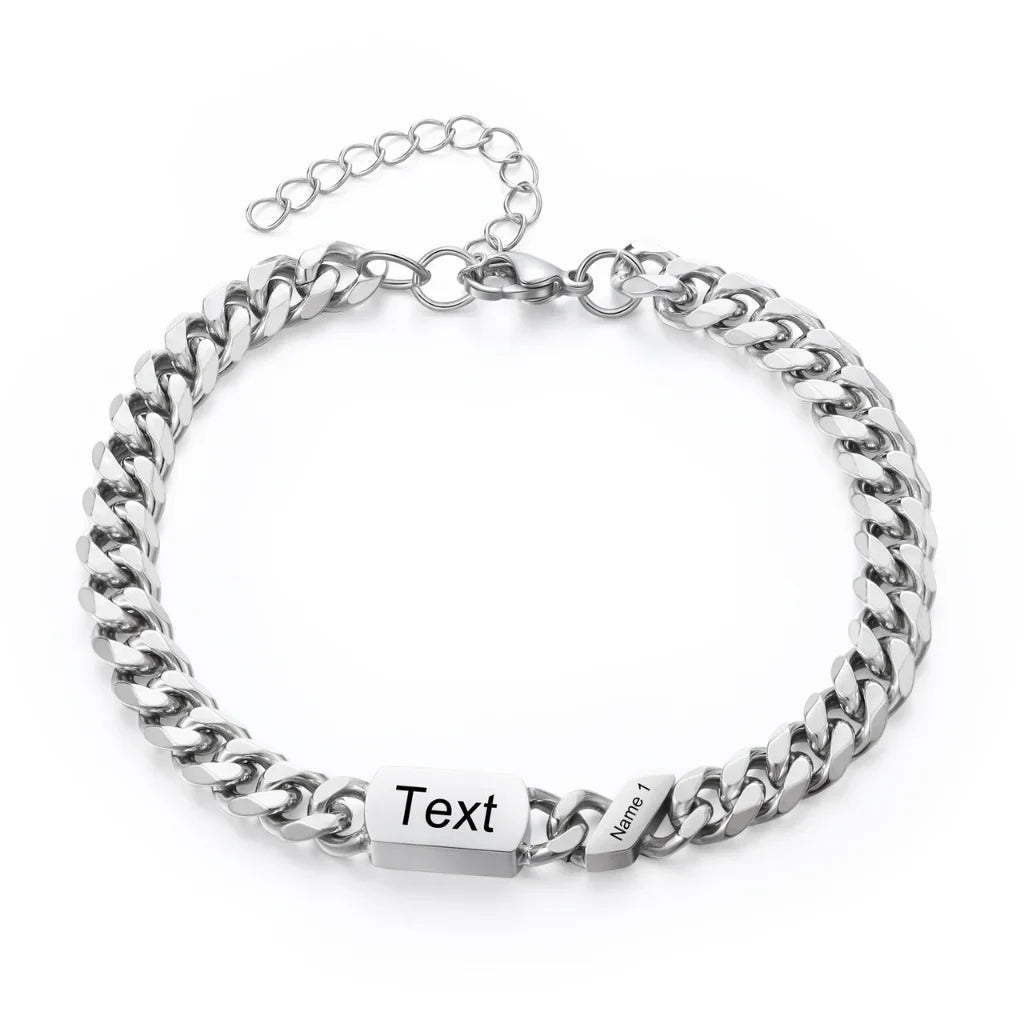 Personalized Stainless Steel Engraved Men's Bracelet with 1-6 Custom Names