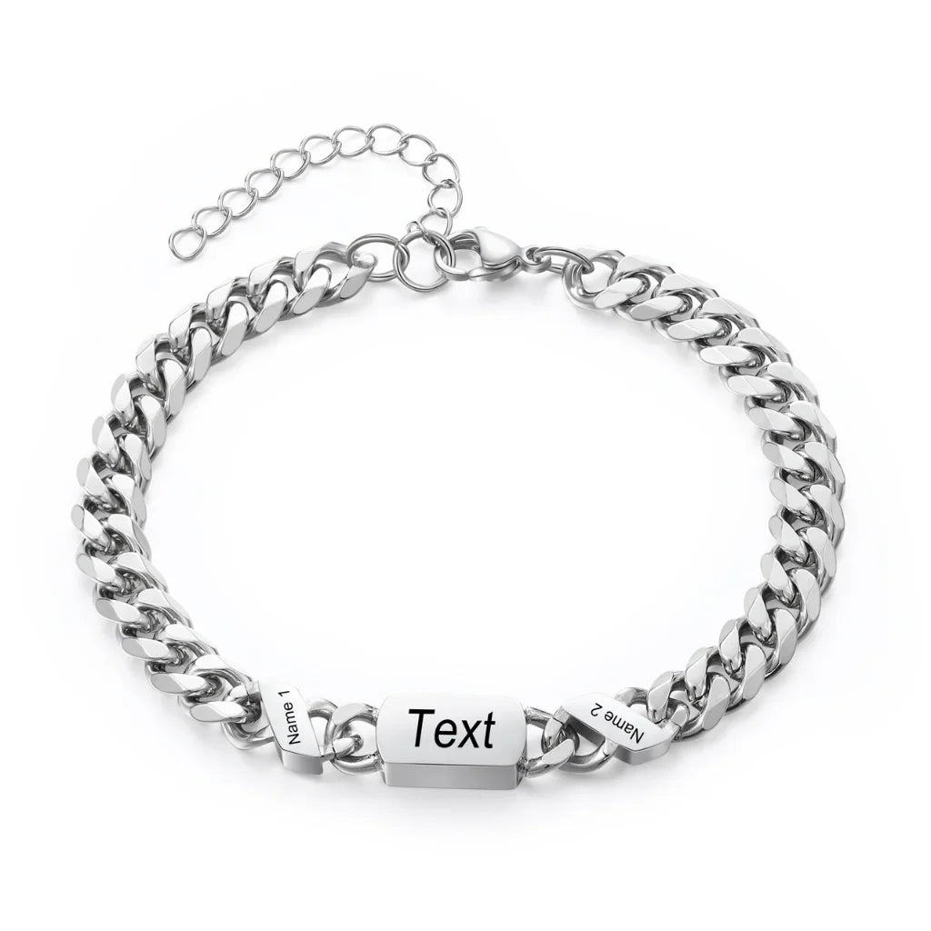 Personalized Stainless Steel Engraved Men's Bracelet with 1-6 Custom Names