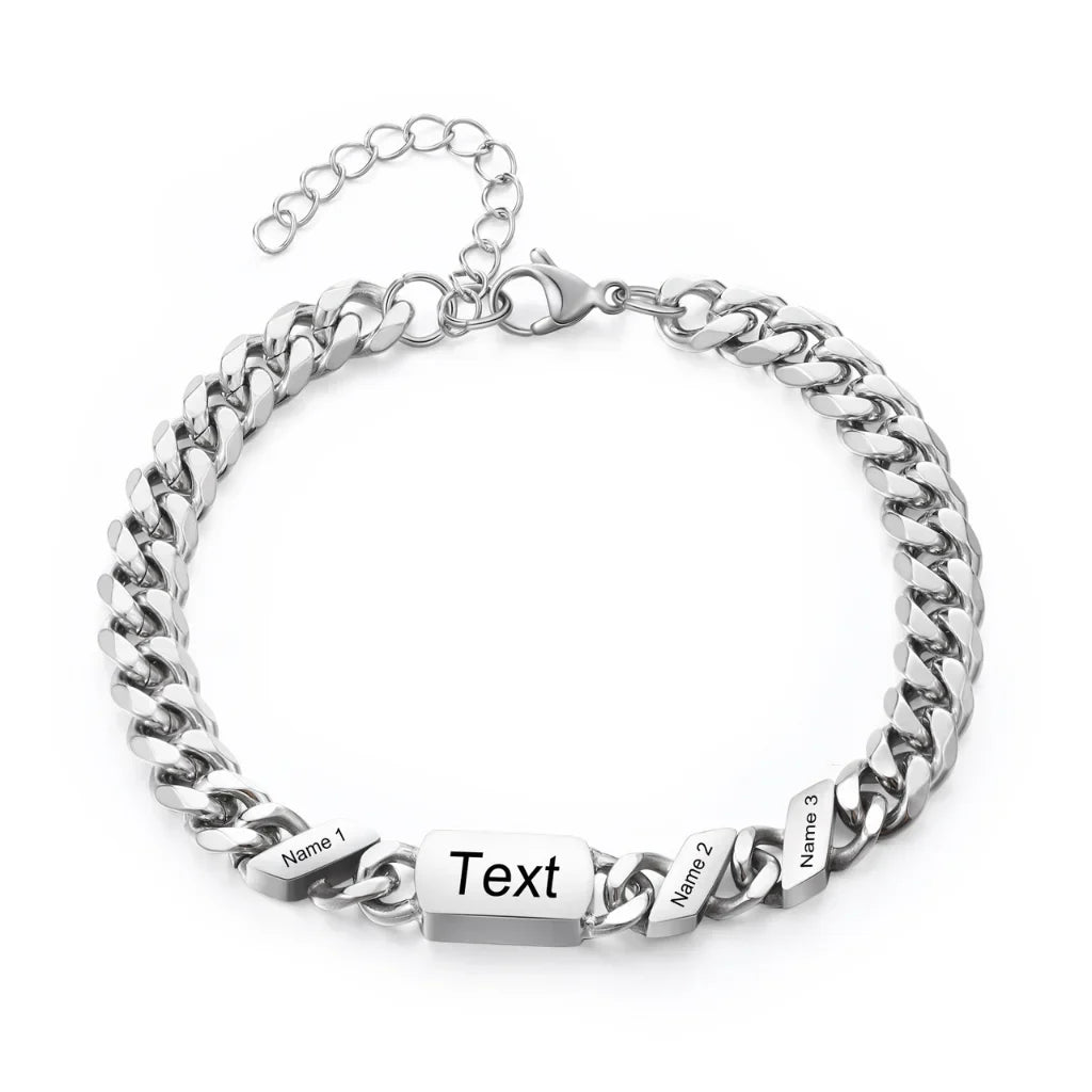 Personalized Stainless Steel Engraved Men's Bracelet with 1-6 Custom Names