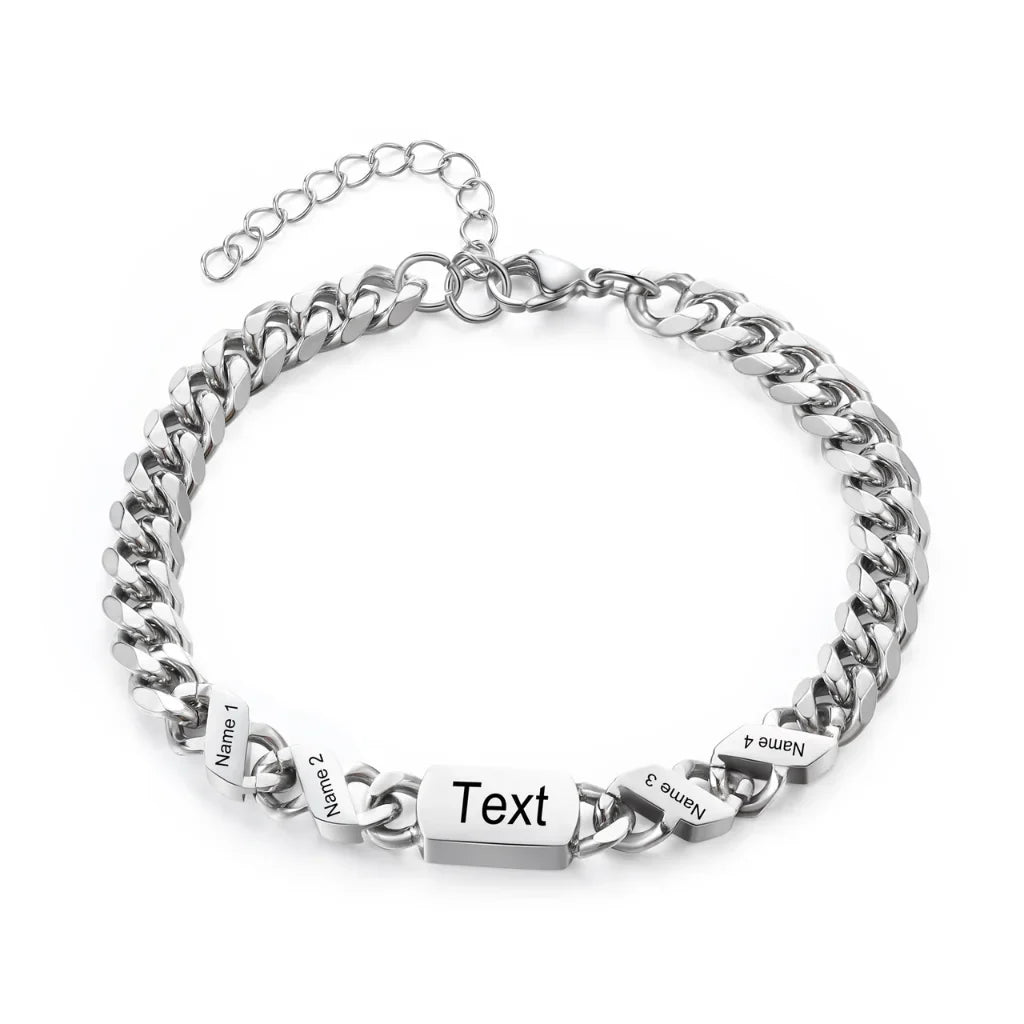 Personalized Stainless Steel Engraved Men's Bracelet with 1-6 Custom Names