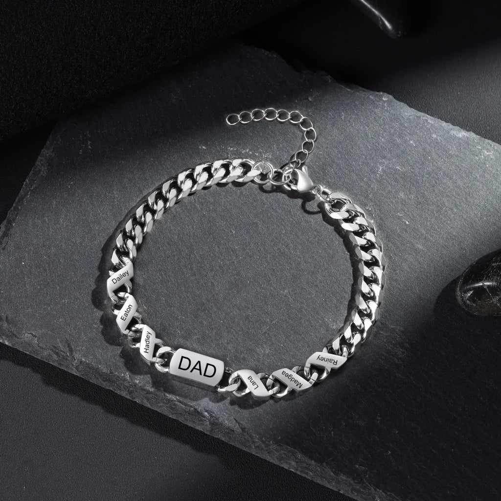 Personalized Stainless Steel Engraved Men's Bracelet with 1-6 Custom Names