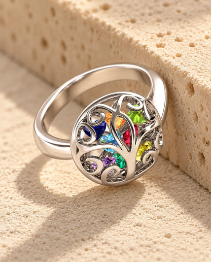 9 Birthstone Tree of Life Ring for Mom - in sterling silver