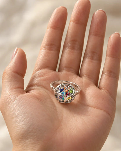 9 Birthstone Tree of Life Ring for Mom - resting in an open palm