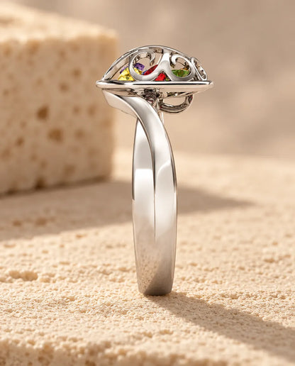 9 Birthstone Tree of Life Ring for Mom - side profile of the setting