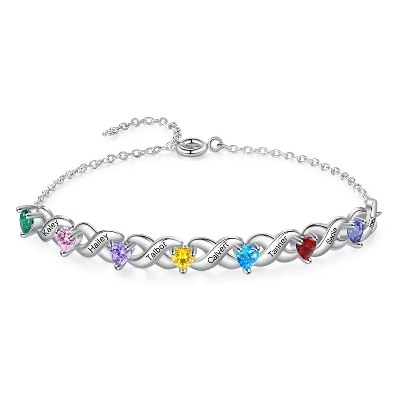 Personalized 2-7 Birthstone Bracelet with Engraved Names | 3 Colours