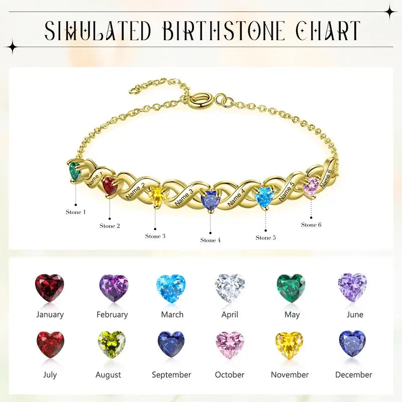 Personalized 2-7 Birthstone Bracelet with Engraved Names | 3 Colours