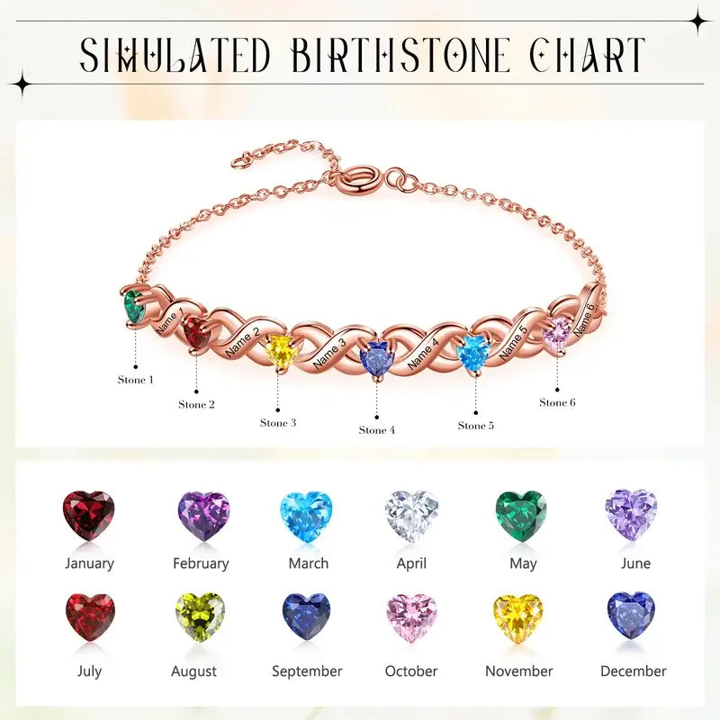 Personalized 2-7 Birthstone Bracelet with Engraved Names | 3 Colours