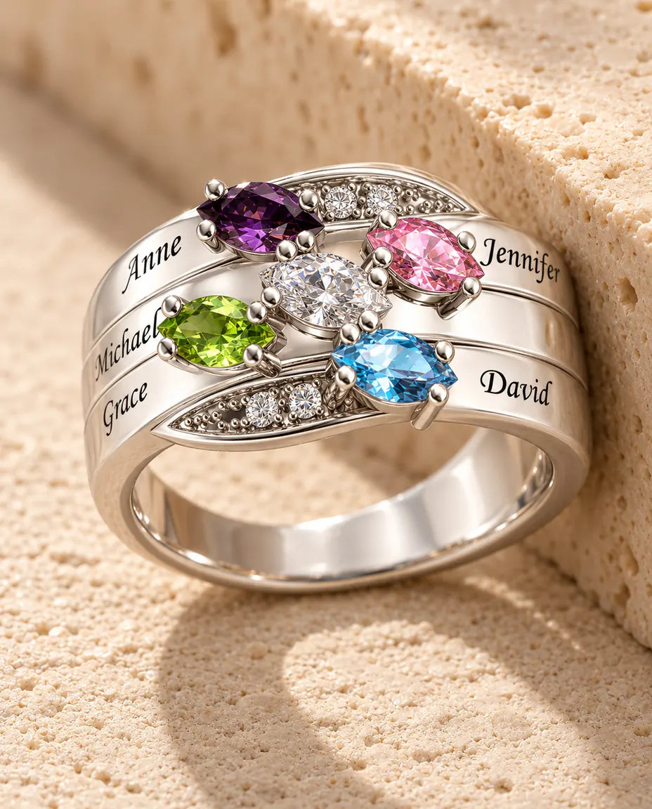 5 Birthstone Ring for Mom - in sterling silver