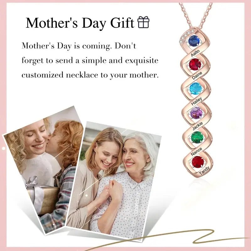 Birthstone Pendant for Mom, Mom Necklace for Mother's Day, Mother's Necklace with Children's Birthstone and Names, Custom Name Necklace, Mother's Day Gift