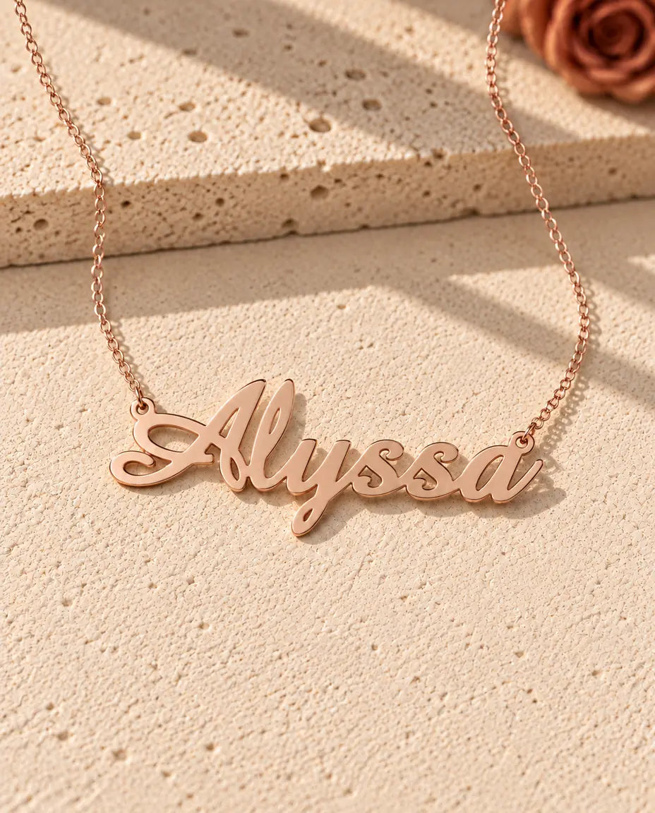 Personalized Script Name Necklace in 925 Sterling Silver - Custom Calligraphy Nameplate - in rose gold finish