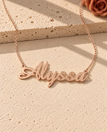 Personalized Script Name Necklace in 925 Sterling Silver - Custom Calligraphy Nameplate - in rose gold finish