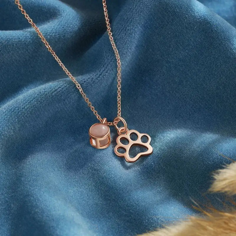 Personalized Paw Photo Pendant Projection Necklace with Photo Inside