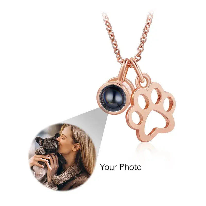 Personalized Paw Photo Pendant Projection Necklace with Photo Inside