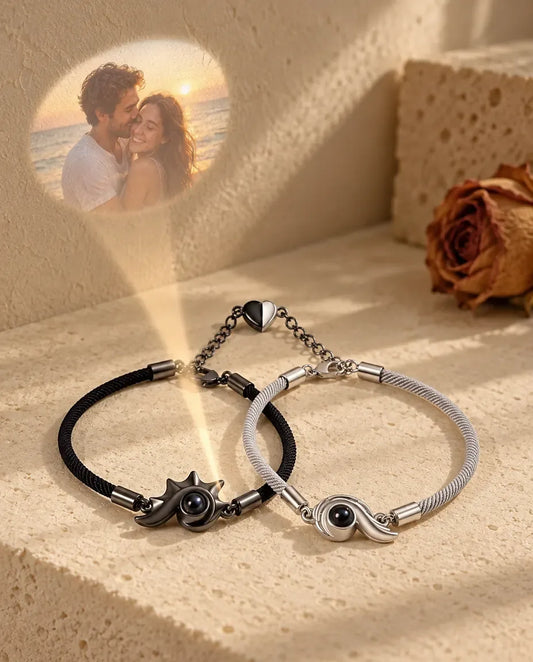 Photo Projection Matching Bracelets for Couples - projecting the hidden photo onto a wall