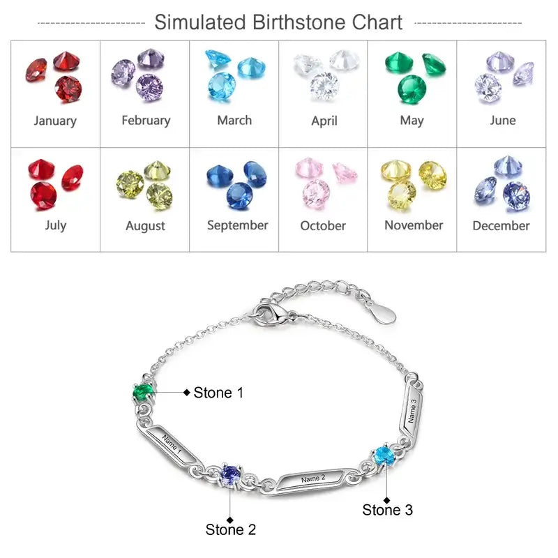 Engraved Name Bracelet | Personalized Birthstone Bracelet | Up to 5 Name and Birthstones