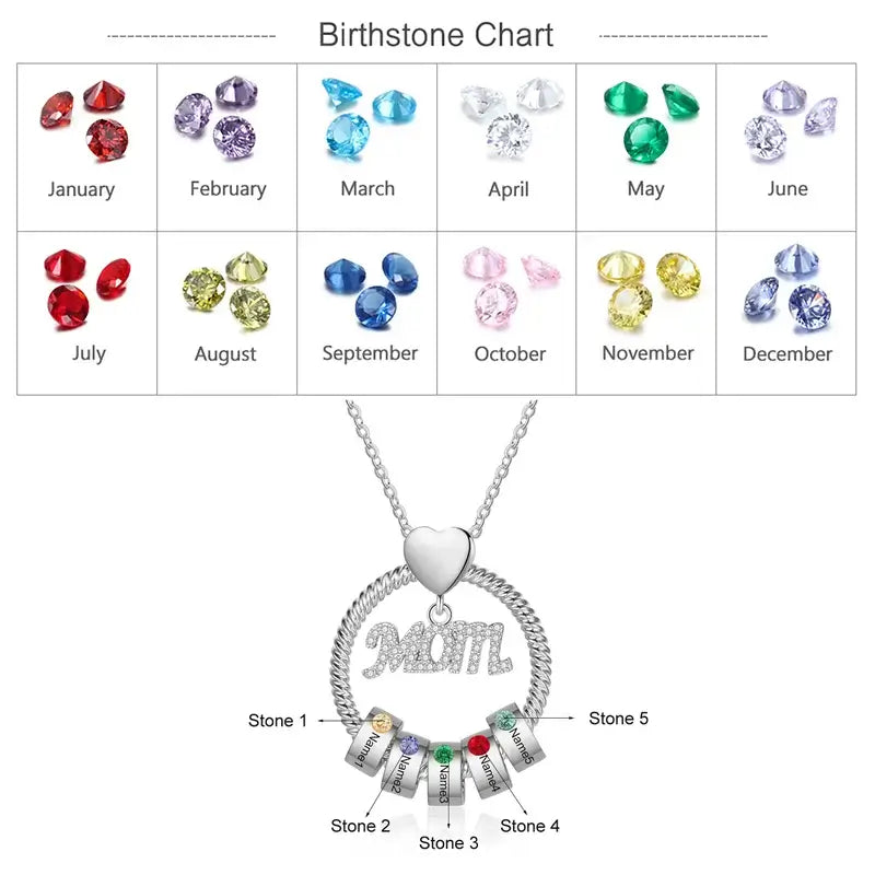 Custom Birthstone and Initial Necklace Silver, Covey Necklace for Three  Children